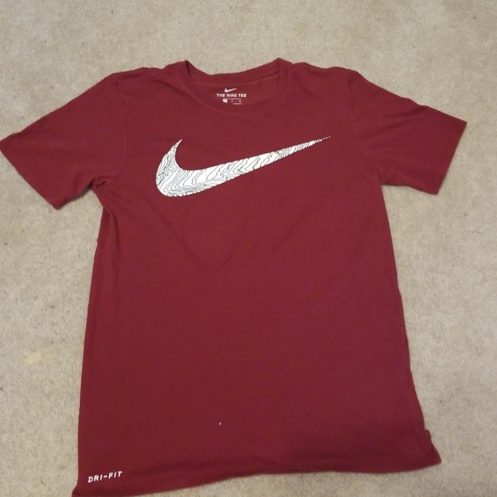 Nike Maroon and White Swoosh Logo Tee